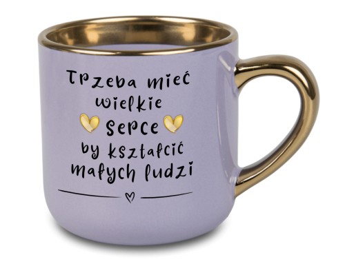 Elegancki fioletowy kubek z inspirującym cytatem i złotym rantem