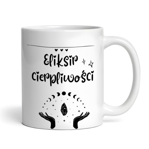 kubek z napisem „Eliksir cierpliwości” i personalizacją imienia
