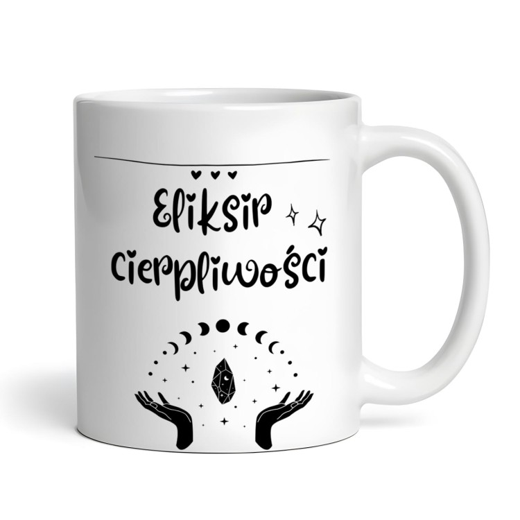 kubek z napisem „Eliksir cierpliwości” i personalizacją imienia