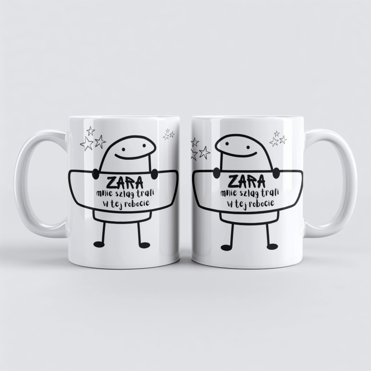 Personalizowany kubek do biura z zabawnym napisem i rysunkiem