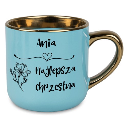 kubek dla matki chrzestnej z personalizacją i kwiatowym motywem, 400 ml
