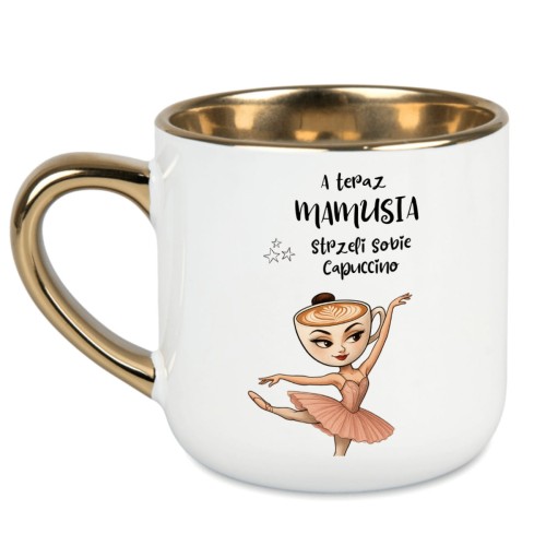 personalizowany biały kubek 400 ml z imieniem i złotym uchem – prezent na Dzień Matki