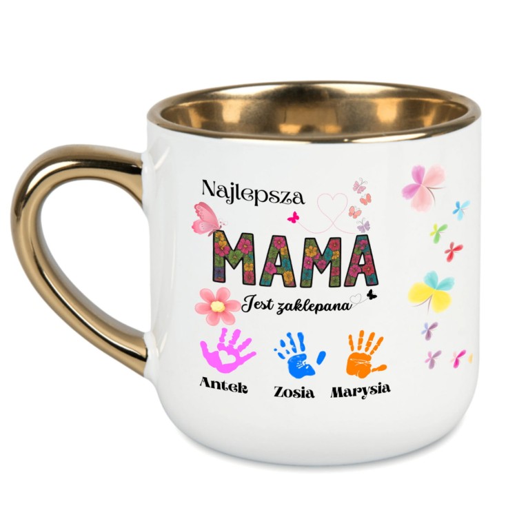 Elegancki kubek z napisem Najlepsza Mama jest zaklepana – prezent dla mamy 400 ml