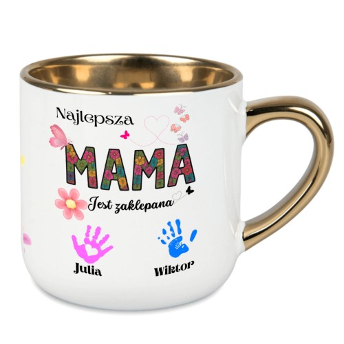 Kubek z imieniem mamy Aleksandra i złotym uchem – prezent z okazji Dnia Matki