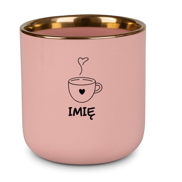Kubek ceramiczny 400 ml z imieniem i ironicznym napisem – różowy, złote wykończenie