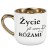 Biały kubek z napisem Życie jest usrane różami i imieniem – złote ucho, 400 ml