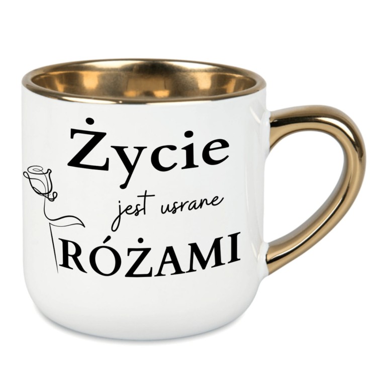 Ceramiczny kubek 400 ml z imieniem i zabawnym napisem – biały, złoty rant