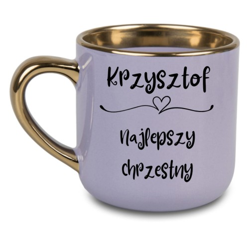 elegancki fioletowy kubek z napisem najlepszy chrzestny