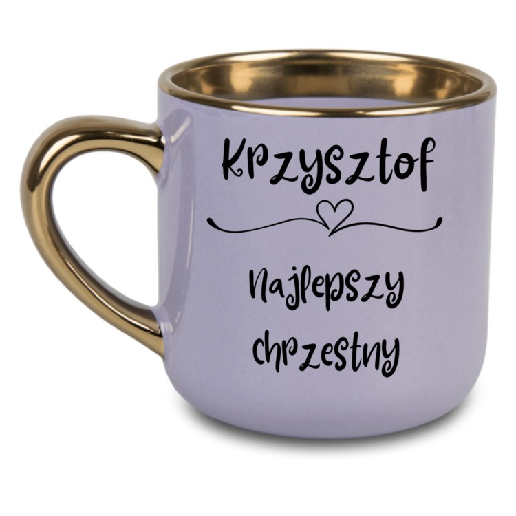 elegancki fioletowy kubek z napisem najlepszy chrzestny
