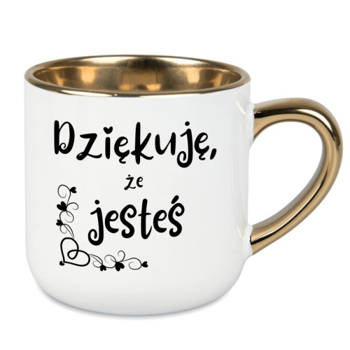 biały kubek personalizowany z napisem dziękuję że jesteś