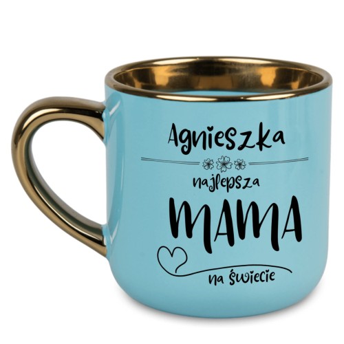 personalizowany kubek dla mamy z imieniem i złotym uchem