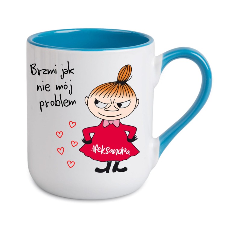 niebieski kubek z Małą Mi z napisem Brzmi jak nie mój problem