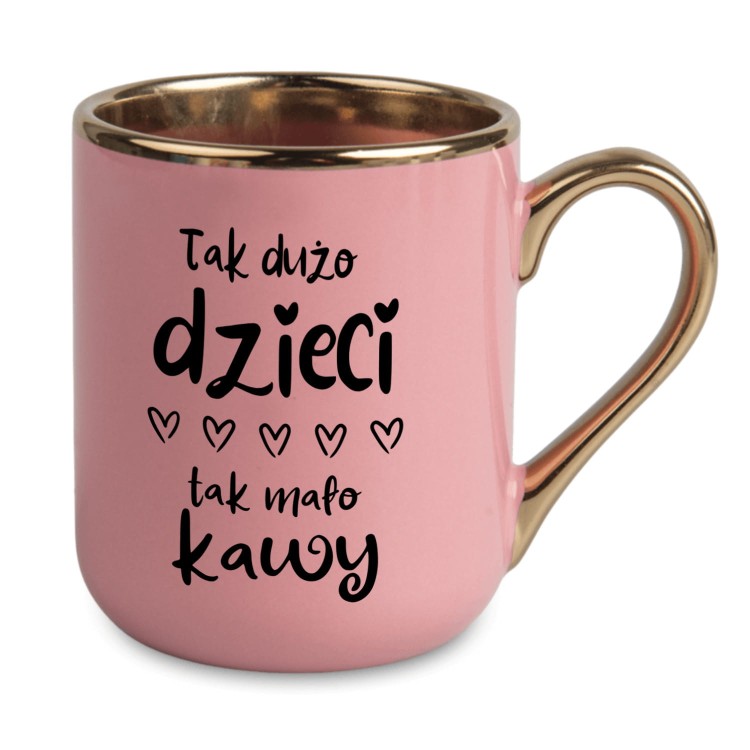 Kubek na prezent z imieniem nauczycielki, różowy ze złotym rantem