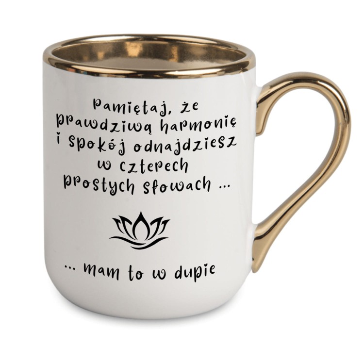 Zabawny kubek z cytatem o harmonii i dystansie