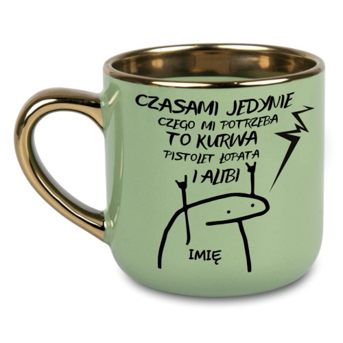 Kubek personalizowany z imieniem i złotym uchem, zabawny prezent