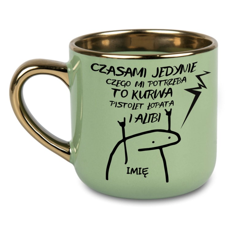 Kubek personalizowany z imieniem i złotym uchem, zabawny prezent