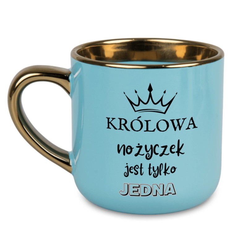kubek dla fryzjerki z grafiką dłoni i złotym rantem