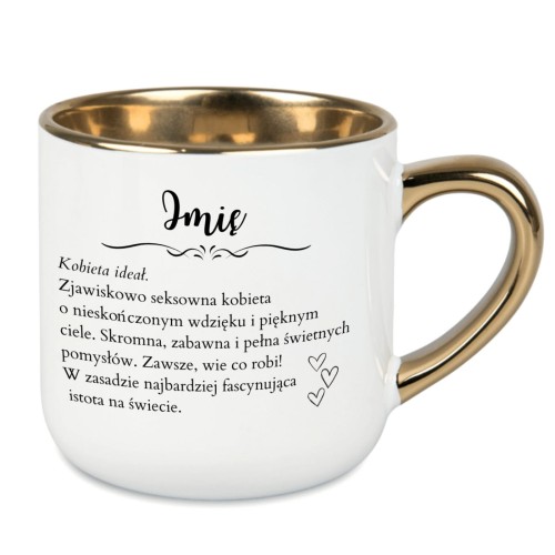 Elegancki kubek personalizowany dla kobiety, tekst o kobiecie idealnej