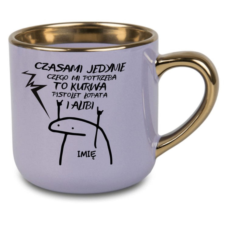 Kubek personalizowany fioletowy z imieniem i złotym rantem