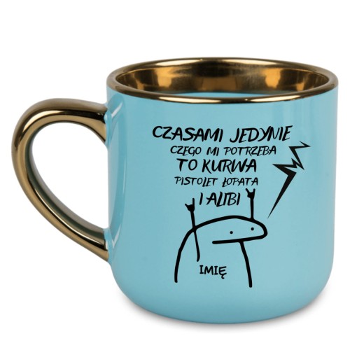 Kubek personalizowany niebieski z imieniem i złotym rantem