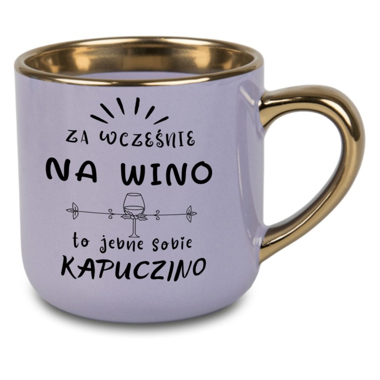 Fioletowy kubek ze złotym rantem i uchem z personalizacją imienia