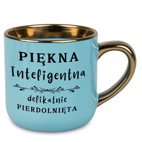 kubek alexgrawer.pl błękitny nadruk Piękna inteligentna delikatnie pierdolnięta