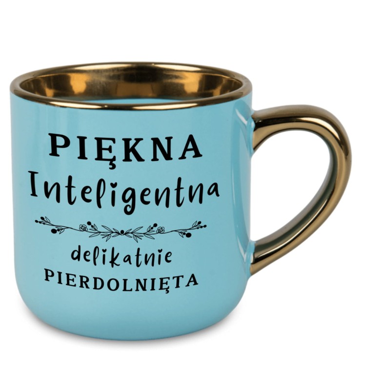 kubek alexgrawer.pl błękitny nadruk Piękna inteligentna delikatnie pierdolnięta