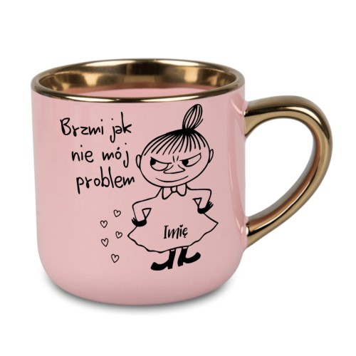 personalizowany różowy kubek z Małą Mi imię na sukience prezent dla kobiety
