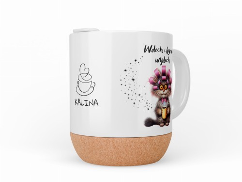 Personalizowany kubek z imieniem i zabawnym nadrukiem kota
