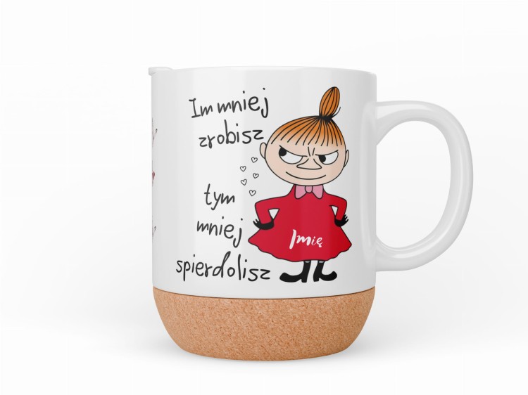 Śmieszny kubek z personalizacją imienia na sukience Małej Mi