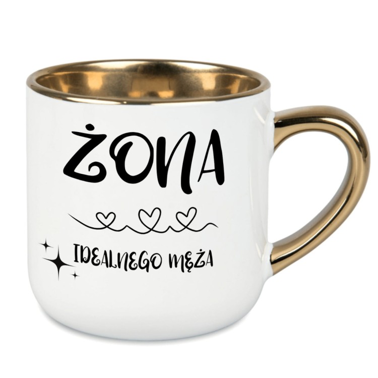 personalizowany kubek żona idealnego męża biały ze złotym uchwytem