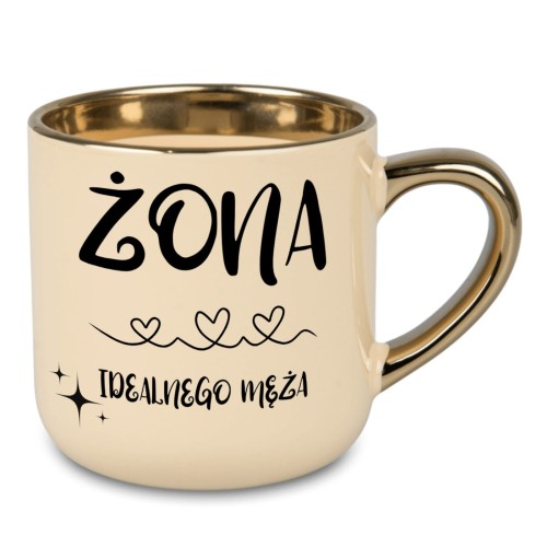 personalizowany kubek żona idealnego męża kremowy ze złotymi detalami