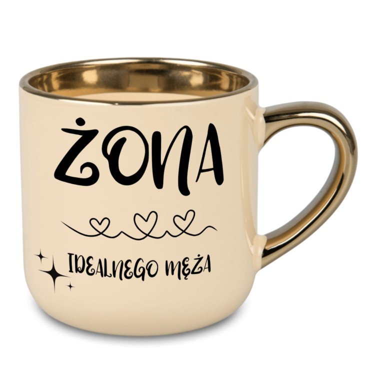 personalizowany kubek żona idealnego męża kremowy ze złotymi detalami