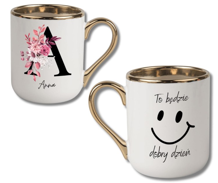 Kubek glamur z literą imienia i napisem to będzie dobry dzień