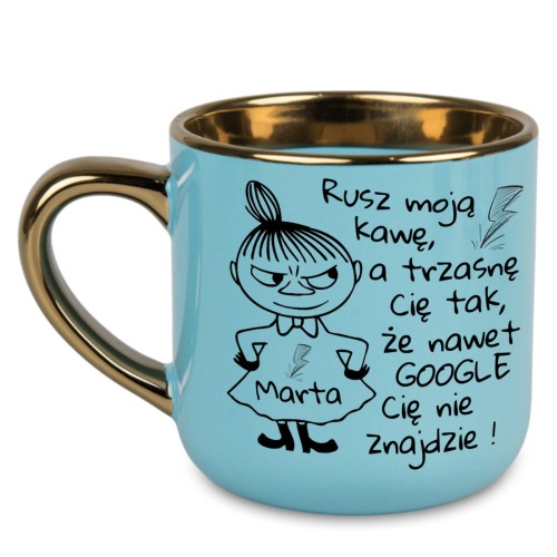 kubek z Małą Mi i napisem rusz moją kawę personalizowany imieniem