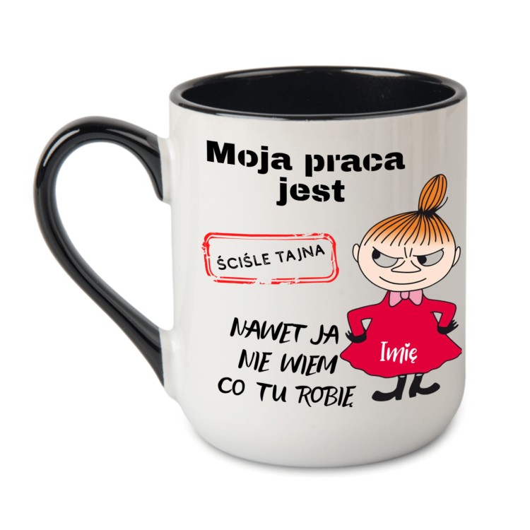 kubek czarny z nadrukiem humorystycznym – nawet ja nie wiem co tu robię