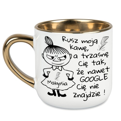 Kubek personalizowany z imieniem – biały kolor, grafika Mała Mi z bajki Muminki