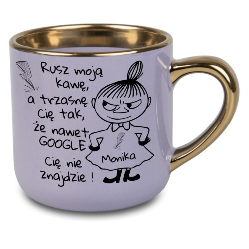 Personalizowany kubek fioletowy 400 ml z imieniem – Mała Mi i złote detale