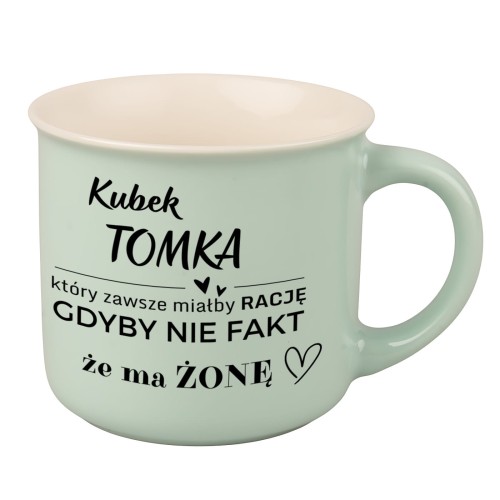 Kubek personalizowany z imieniem Tomek – zabawny napis dla męża