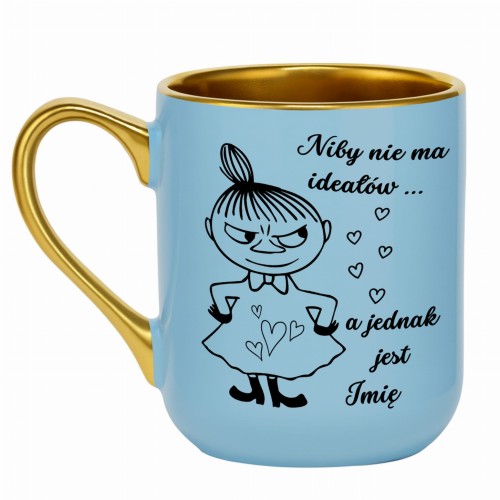 Jasnoniebieski kubek z Małą Mi i personalizacją imienia