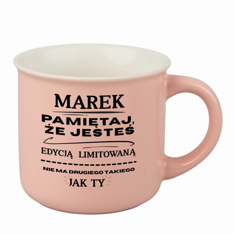 Kubek porcelanowy różowy z nadrukiem „Edycja limitowana – pamiętaj, że jesteś wyjątkowy”