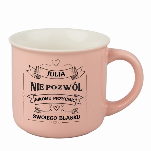 kubek porcelanowy personalizowany różowy 360 ml z nadrukiem po obu stronach