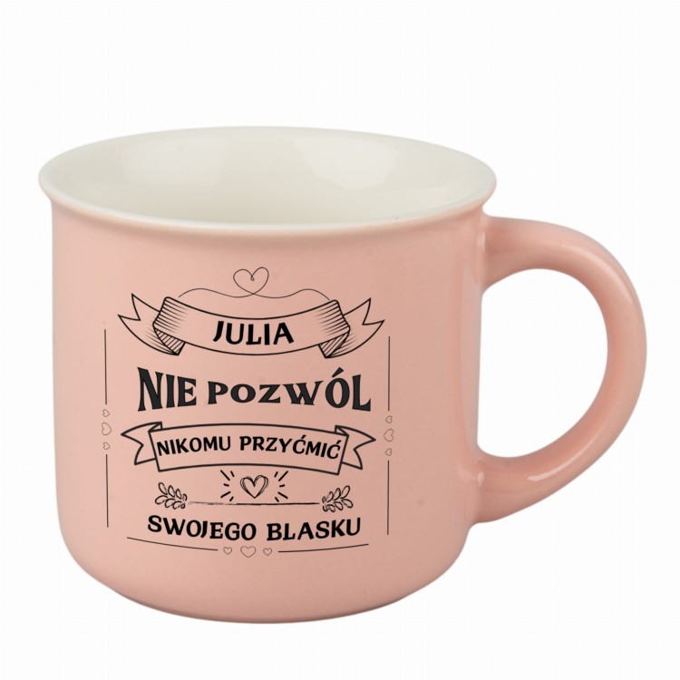 kubek porcelanowy personalizowany różowy 360 ml z nadrukiem po obu stronach