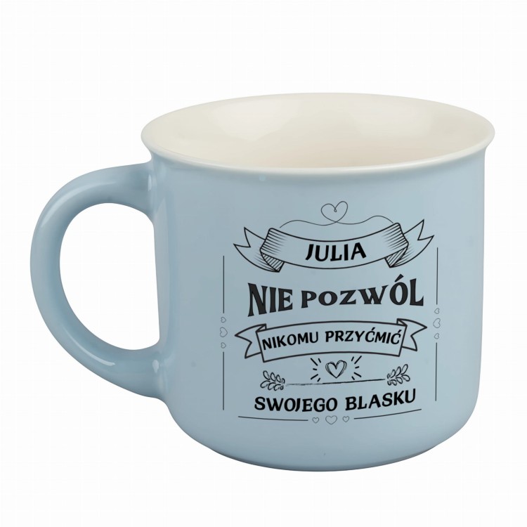 kubek porcelanowy personalizowany jasnoniebieski 360 ml idealny prezent z imieniem