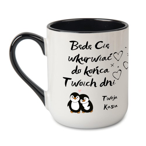 personalizowany kubek z napisem będę cię wkurwiać do końca twoich dni czarny