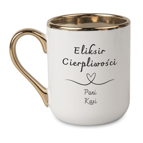Elegancki kubek glamour z nadrukiem Eliksir Cierpliwości i imieniem Pani Ania