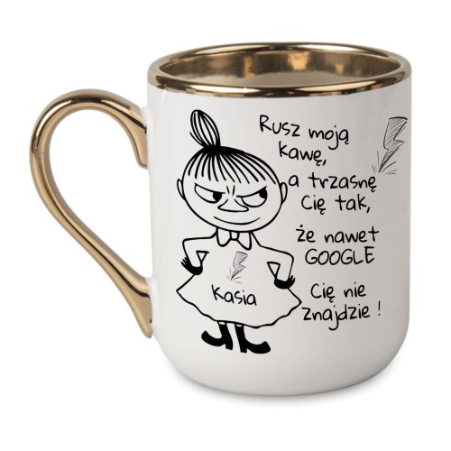 Kubek personalizowany Rusz moją kawę ze złotym uchem – śmieszny prezent z imieniem
