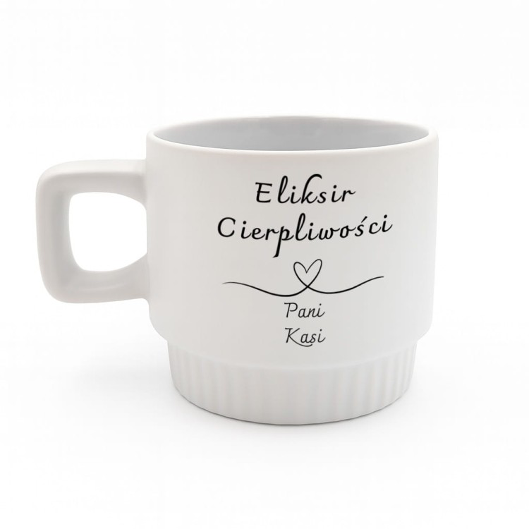 Biały kubek VENTI 300 ml Eliksir Cierpliwości – prezent dla nauczyciela z imieniem