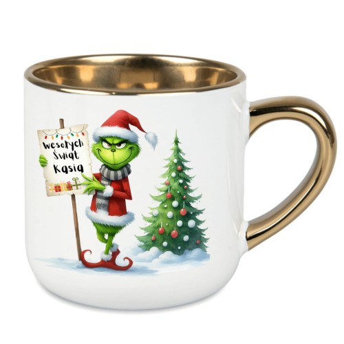 kubek świąteczny Grinch z napisem Wesołych Świąt Kasia