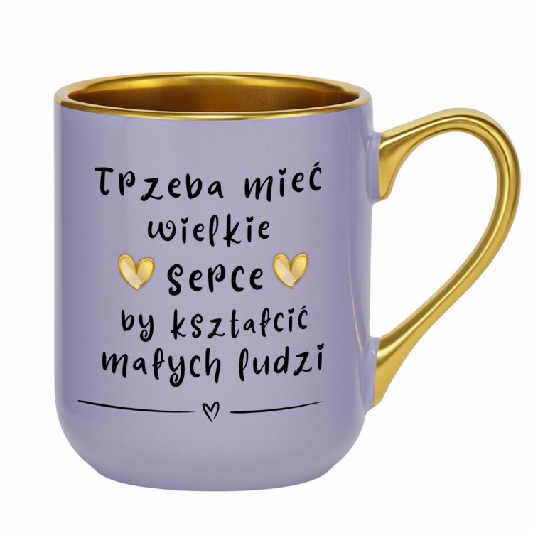 elegancki kubek prezent dla wychowawcy fioletowy ze złotymi elementami